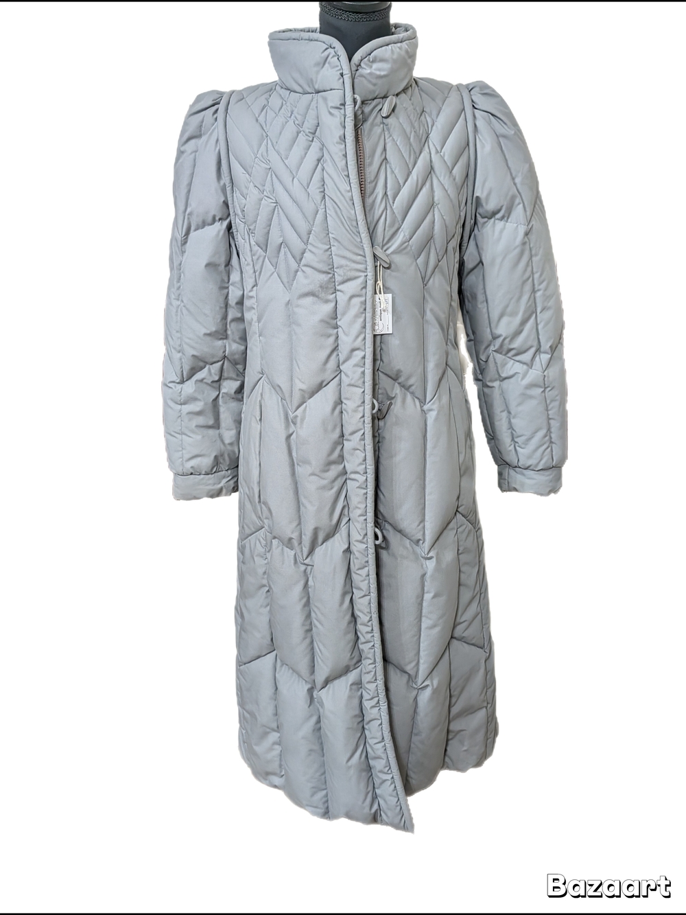 Vintage 80s Fleet Street Quilted Long Down/Feather Puffer Coat — Light Gray - Picture 1 of 7